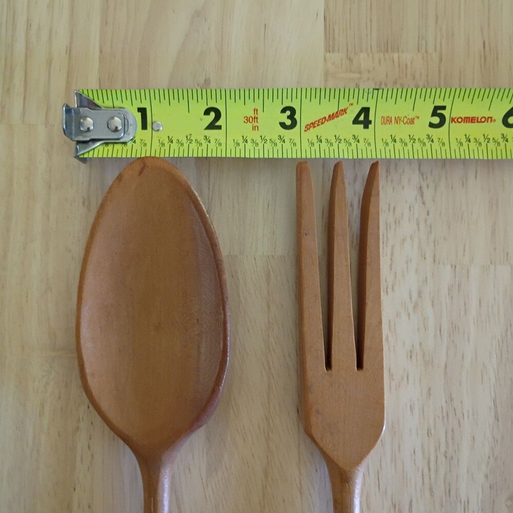 Roseland Park NY Vintage Wood and Porcelain Fork & Spoon Salad Serving Set - Picture 5 of 5